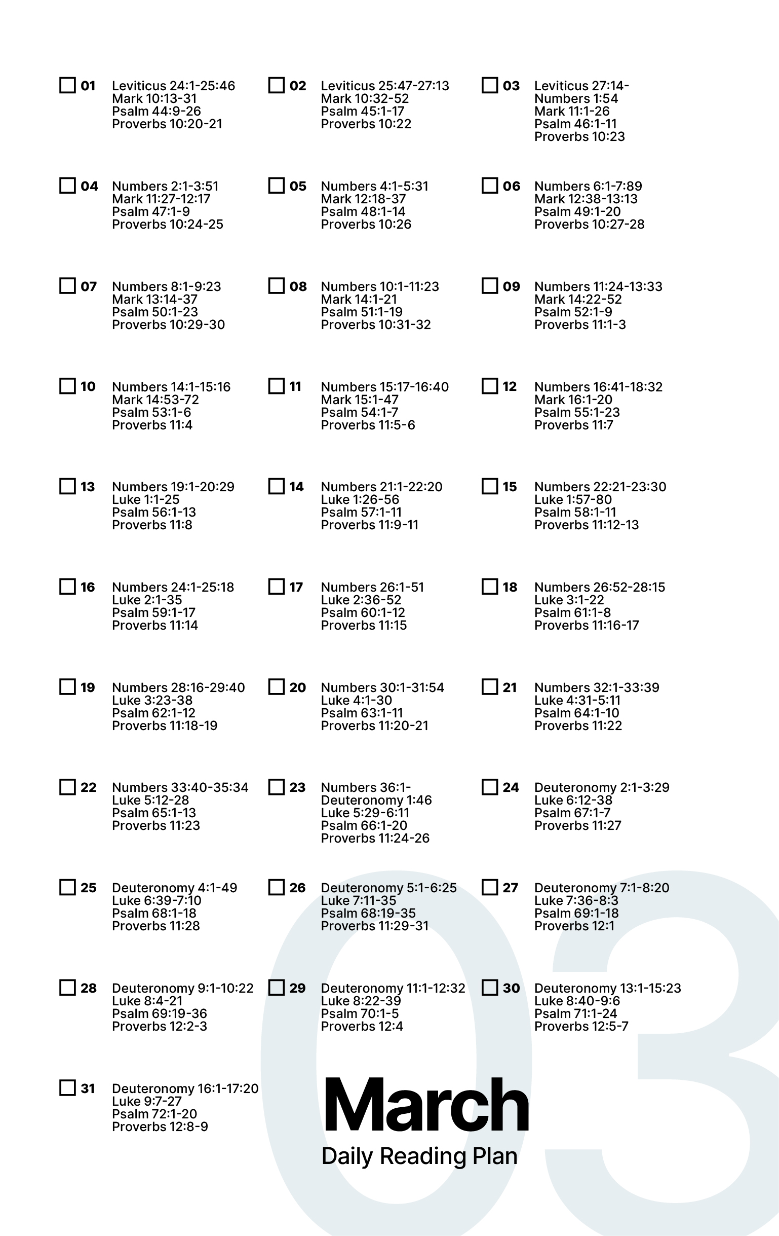 March Bible Reading Plan